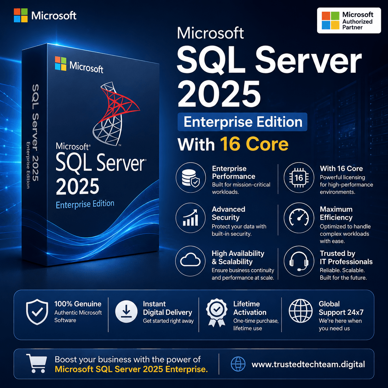 SQL Server 2025 Enterprise – 16 Core + Unlimited CALs | Volume License