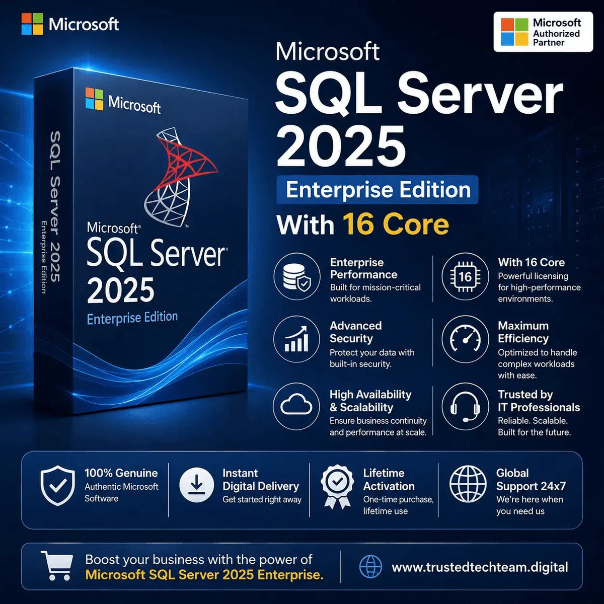 SQL Server 2025 Enterprise – 16 Core + Unlimited CALs | Volume License